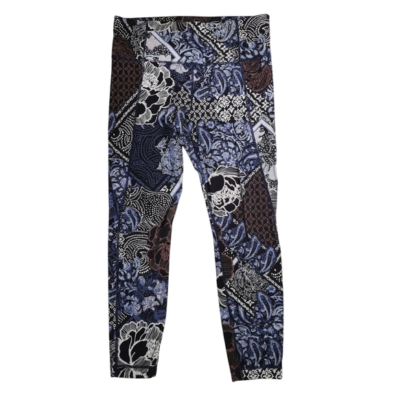 Athleta Patchwork Salutation 7/8 Cropped Leggings Blue Brown - Sz M - Picture 2 of 7